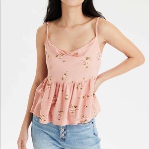 American Eagle Floral Babydoll Tank with Cowl Neck